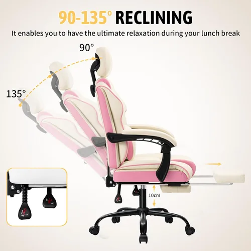 Miniatura 7 de HOFFREE Silla de escritorio para computadora para niñas y adolescentes, silla de oficina ergonómica con reposapiés, reposabrazos de enlace