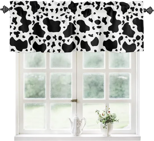 Miniatura 18 de Cenefa de amarre para ventanas, cortinas de cocina con textura de vaca, cenefas con bolsillo para barra, tratamientos cortos, textura animal, cenefa