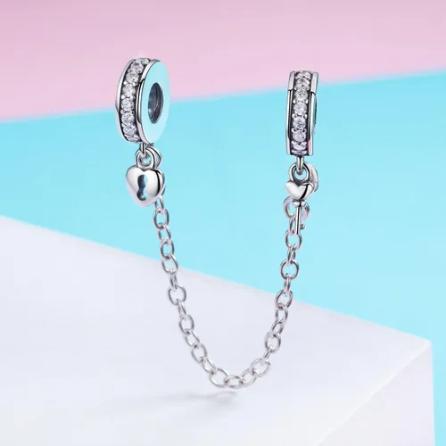 Miniatura 3 de Cadena de seguridad de plata de ley 925 con dije de amor, corazón, flor, copo de nieve, arco de copo de nieve, cierre de cristal de circonita