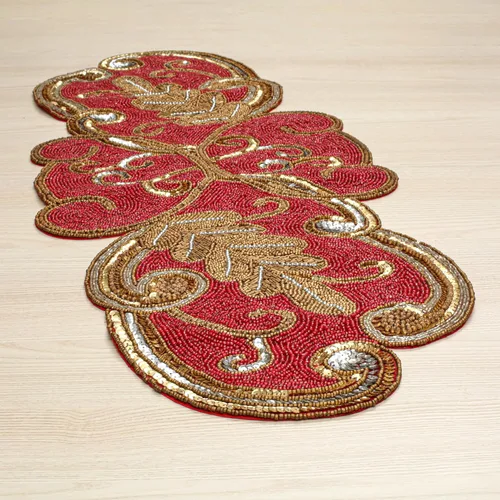 Miniatura 2 de Camino de mesa rojo navideño, camino de mesa navideño con cuentas de 36 pulgadas, camino de mesa con cuentas brillantes, centros de mesa