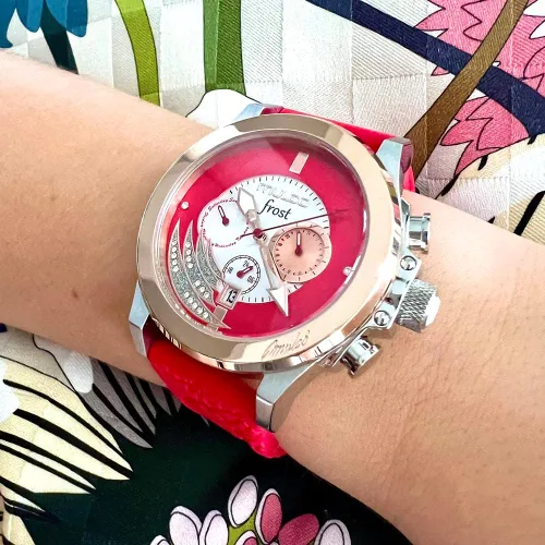 Miniatura 5 de MULCO Ilusion - Juego de reloj para mujer, pulsera de oro rosa, correa de silicona impermeable de acero inoxidable, Escarcha (rojo), Moderno