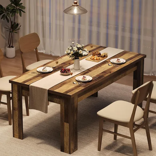 Miniatura 11 de CABIHOME 63" Rectangular Dining Table for 4-6, Farmhouse Large Kitchen Table, Sturdy Frame, 4 Triangular Stable Legs, Thickened Tabletop, Ideal for