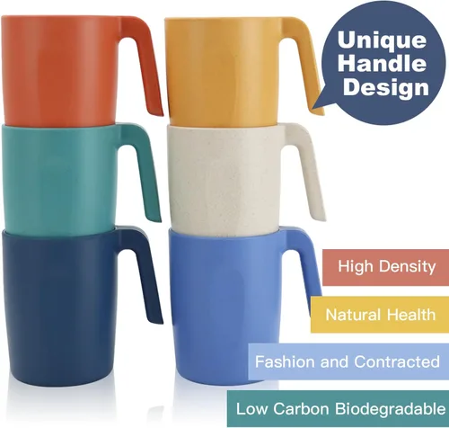 Miniatura 3 de Homienly Tazas de café de paja de trigo, alternativa a las tazas de café de plástico, juego de 6, tazas de café para acampar irrompibles, tazas