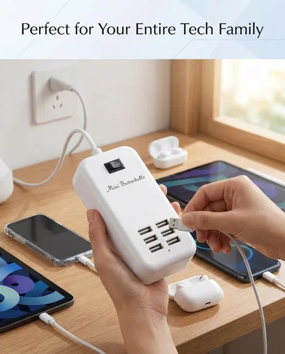 Miniatura 3 de 6 puertos USB Cargador Hub Escritorio Enchufe de EE. UU. Alimentación de CA Adaptador de carga de viaje de pared ranuras Estación de carga Extensión