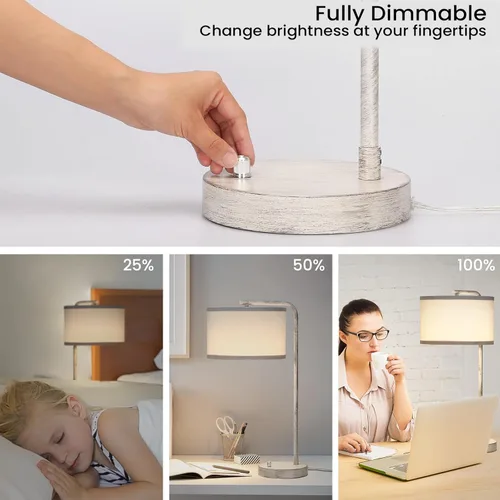 Miniatura 5 de Lámpara de mesita de noche Seaside village con puertos de carga USB C+A, lámpara de pie moderna de granja completamente regulable, lámpara de Roble