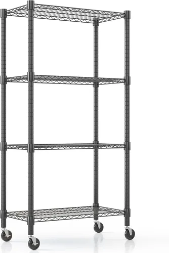 Miniatura 13 de Himimi Estantería de almacenamiento de alambre de acero resistente de 4 niveles, estantes de almacenamiento de metal ajustables con ruedas, estante