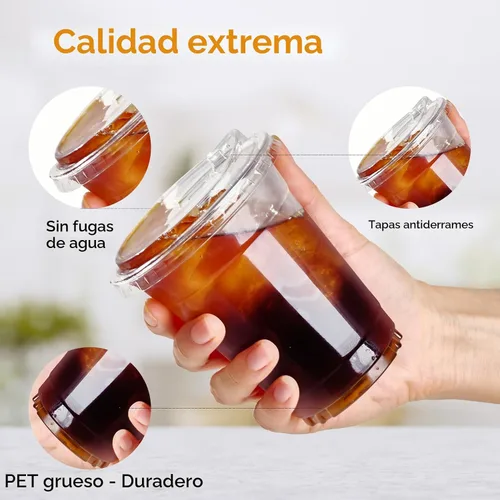 Miniatura 3 de Turbo Bee 12 OZ 200 Juegos Vasos de Plástico Transparente Cristalino con Tapas para Sorber sin Pajilla, Vasos de Plástico Desechables Transparentes