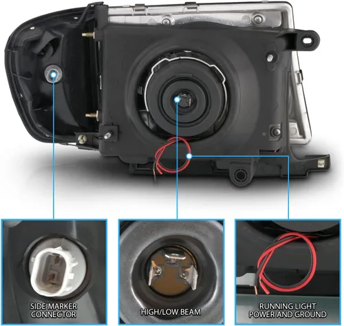 Miniatura 5 de AmeriLite para camioneta Toyota Tacoma 2WD 1997-2000, faros delanteros de tubo LED negros de repuesto + juego de luz de esquina - lado del pasajero