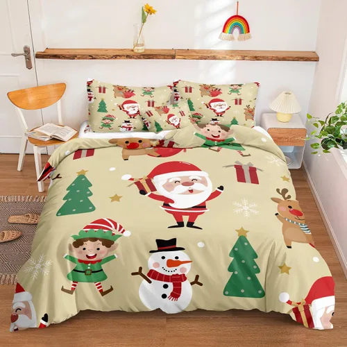 Miniatura 32 de Juego de ropa de cama de Navidad con funda de edredón de copos de nieve, color blanco y rojo, con estampado navideño, juego de ropa de cama festiva