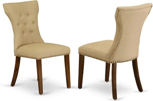 Miniatura 10 de East West Furniture GAP1T24 Gallatin Parsons - Juego de 2 sillas de comedor tapizadas de tela de lino negro, con botones copetudos, color negro