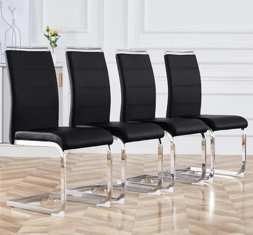Miniatura 18 de Baysitone Juego de 2 sillas de comedor modernas, de piel sintética sintética, con respaldo alto, tapizadas, con diseño de respaldo a rayas Negro