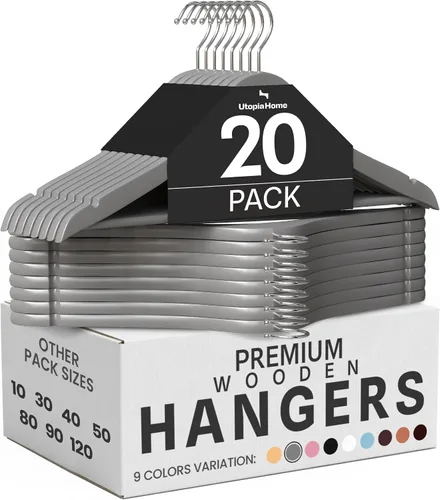 Miniatura 15 de Utopia Home Perchas de madera de alta calidad, paquete de 20 – Percha duradera y delgada – Percha para trajes con gancho giratorio de 360 grados