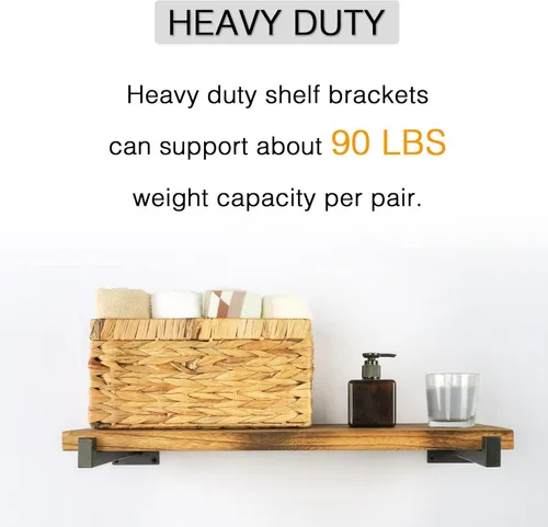 Miniatura 4 de OVOV Paquete de 6 soportes de estante negros de 6 pulgadas con soporte de estante industrial para almacenamiento de cocina, baño, soporte de estante