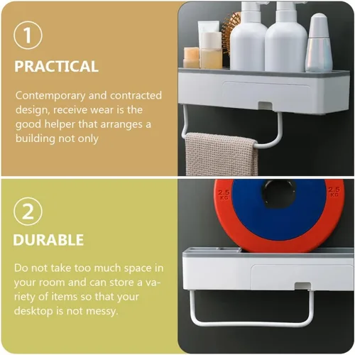 Miniatura 5 de Estante de esquina para ducha, baño, estantes flotantes, soporte para toallas de baño, estantes ajustables, riel para colgar en la pared