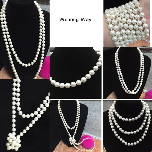 Miniatura 5 de JSEA Collar largo de perlas de cristal de imitación de 0.315in de longitud, collar de varias capas para mujer