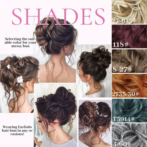 Miniatura 7 de 5 piezas de extensiones de cabello para moños desordenados con banda elástica de goma para mujeres, extensiones de cola de caballo con horquillas