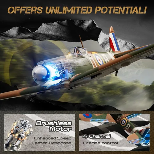 Miniatura 2 de CKYSCHN Avión RC sin escobillas Spitfire 19.685 in - 4CH VOLANTEXR RC Avión con giroscopio de 6 ejes, avión de control remoto RTF de 2.4G