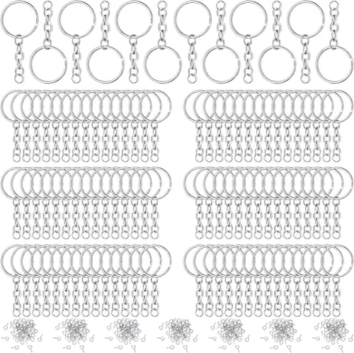 Miniatura 8 de Hotop Kit de 360 llaveros a granel, incluye 90 llaveros con cadena y conectores de anillos abiertos, 180 ganchos pequeños para manualidades, Negro