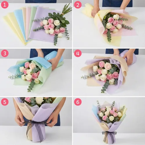 Miniatura 2 de VinTS 48 hojas de papel de forro de algodón de 23.6 x 23.6 pulgadas, estilo coreano de papel de forro de ramo floral impermeable, papel de regalo
