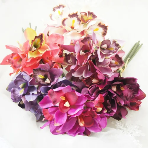 Miniatura 4 de Paquete de 7 tallos de orquídea Cymbidium de flores artificiales Bubblegum