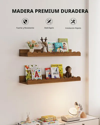 Miniatura 2 de Shario Estantes para libros de guardería, paquete de 4 estantes flotantes para pared de niños, estantes festoneados, estantes de pared