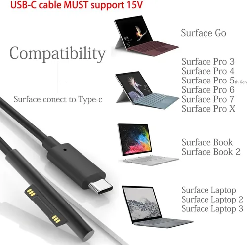 Miniatura 5 de MOCOST Microsoft Surface Connect a USB-C PD 15 V Cable de carga compatible con Microsoft Surface Pro Series, Surface Book Series, Surface Laptop
