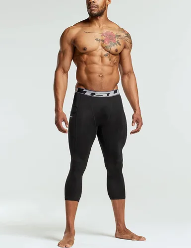 Miniatura 5 de TSLA Pantalones de compresión 34 para hombre, mallas de entrenamiento para correr, leggings atléticos capri de secado fresco, capa base de yoga