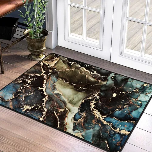 Miniatura 16 de Alfombra abstracta moderna de 2 x 3 pies, alfombra de baño con textura de mármol azul, antideslizante, lavable, alfombra de pelo bajo