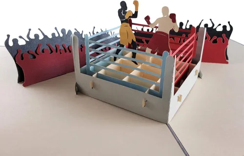 Miniatura 4 de iGifts And Cards Tarjeta de felicitación desplegable 3D de boxeo – Deportes, Negro, Lucha, Multitudes, Ganador – Se pliega – Diversión, Solo Porque