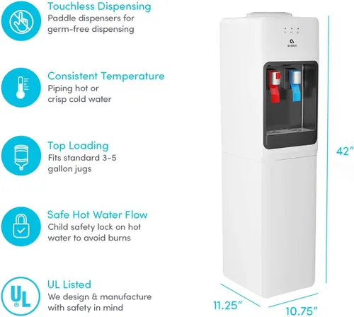 Miniatura 9 de Avalon despachador/refrigerador de agua con carga superior – Agua fría y caliente, con seguridad para niños, diseño innovador. Capacidad