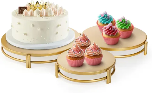 Miniatura 4 de yarlung Paquete de 3 soportes dorados para tartas, soportes de exhibición de cupcakes de metal de 8/10/12 pulgadas, bandejas de postre, decoración