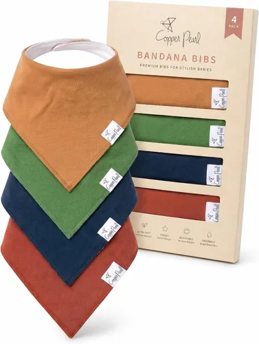 Miniatura 23 de Copper Pearl Baberos tipo bandana para bebé, paquete de 4 baberos de algodón suave para babear y dentición, absorbentes, ajuste ajustable, muchos