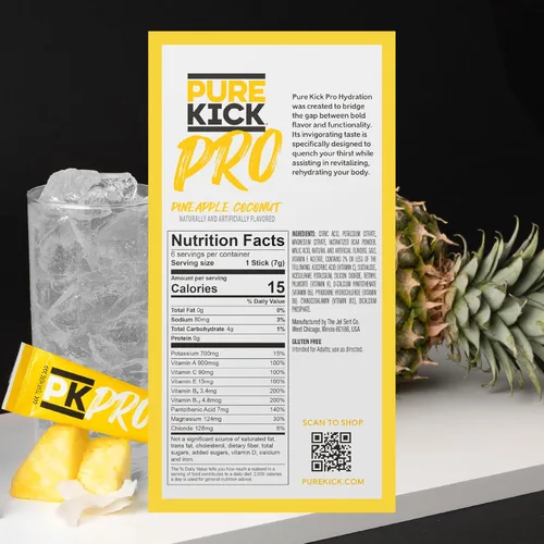 Miniatura 5 de PURE KICK PRO Mezcla para bebida de electrolitos de hidratación, Piña y Coco, Incluye 1 caja con 6 sobres en cada caja