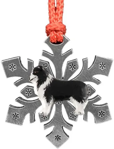 Miniatura 54 de Adorno navideño para colgar en la cabeza de collie con borde de peltre antiguo hecho a mano para decorar coronas y árboles de Navidad del hogar