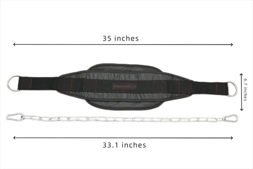 Miniatura 2 de Cinturón de levantamiento de pesas con cadena: el cinturón de dominadas con peso cuenta con un diseño de cadena resistente para proporcionar apoyo