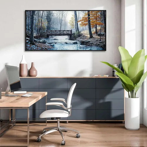 Miniatura 3 de yiijeah Arte de pared para sala de estar, decoración de pared moderna para dormitorio, oficina, paisajes de bosques de montaña, pueblo, puente