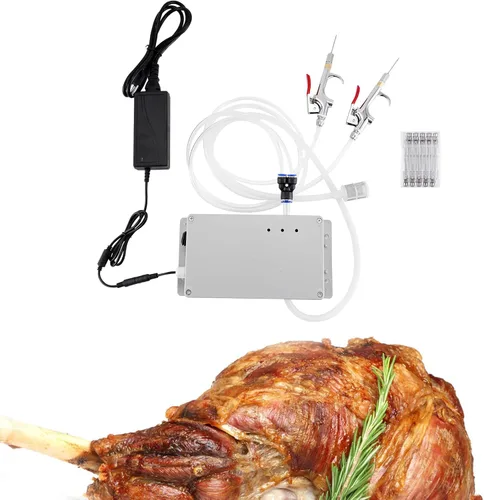 Miniatura 9 de Bomba eléctrica inyectora de carne con manguera, jeringa inyectora de marinada de acero inoxidable de 70 W con 10 agujas para barbacoa, pavo, cerdo