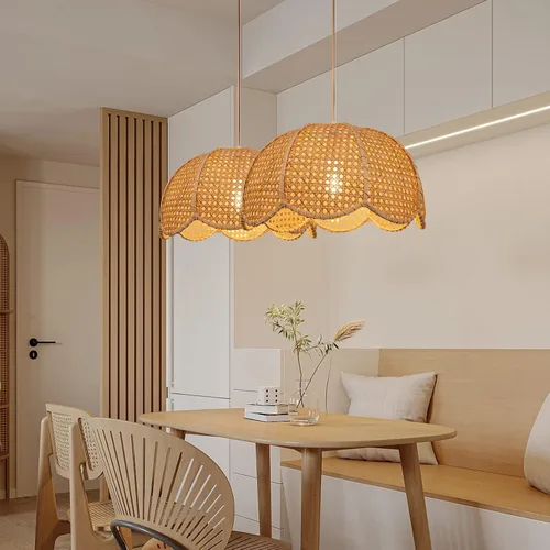 Arturesthome Lámpara Colgante de Ratán Tejido de 1 Luz, Candelabro de Techo en Forma de Flor Tejido a Mano, Pantalla de Lámpara Colgante Hecha a
