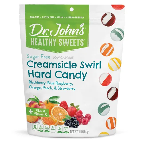 Dr. John's Healthy Sweets Creamsicle Swirl - Caramelo duro con cero azúcar, sin colorantes, a base de plantas, apto para keto, 100 unidades, bolsa
