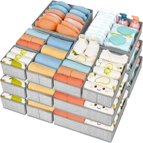Miniatura 30 de DIMJ Organizador de cajones para ropa, paquete de 12 unidades, organizadores plegables para bebé, organizador de almacenamiento y cómoda para Beige