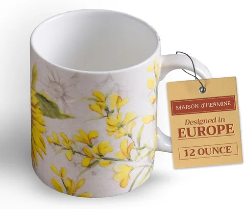 Miniatura 206 de Maison d' Hermine Taza de café con asas, tazas de porcelana fina de hueso, paquete de dos tazas de té para bebidas calientes, capuchino, latte, 015