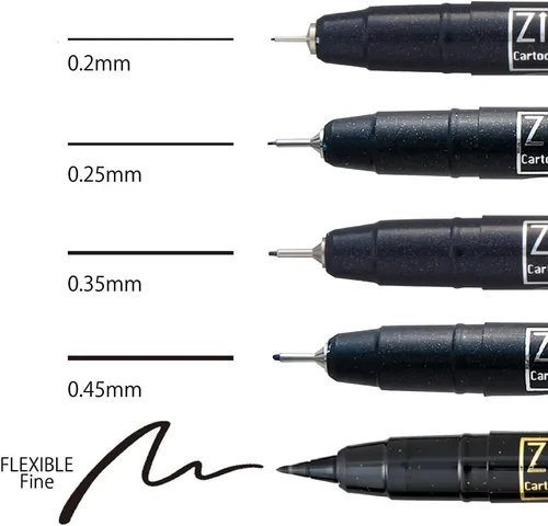 Miniatura 2 de Kuretake ZIG CARTOONIST MANGAKA Black 5 set, para arte, ilustración, lettering, diseñadores gráficos, artistas urbanos, artesanos de papel