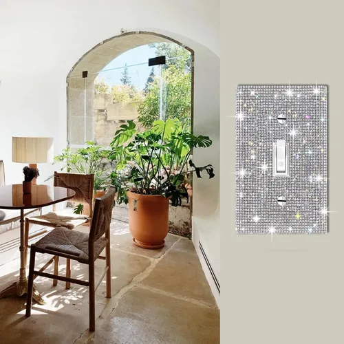 Miniatura 3 de Cubierta decorativa para interruptor de diamantes de imitación plateados brillantes, placa de pared de una sola banda