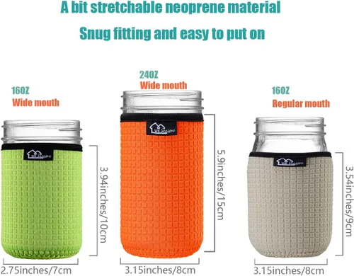 Miniatura 6 de WKieason - Funda de neopreno para tarro de masón de boca regular de 16 onzas, fundas para tarros de 16 onzas, funda para boca regular
