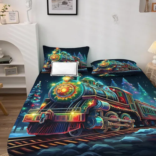 Miniatura 2 de Sábanas de Navidad Split King para cama ajustable - Ropa de cama con estampado navideño - Juego de 5 piezas - Bolsillo profundo de microfibra suave