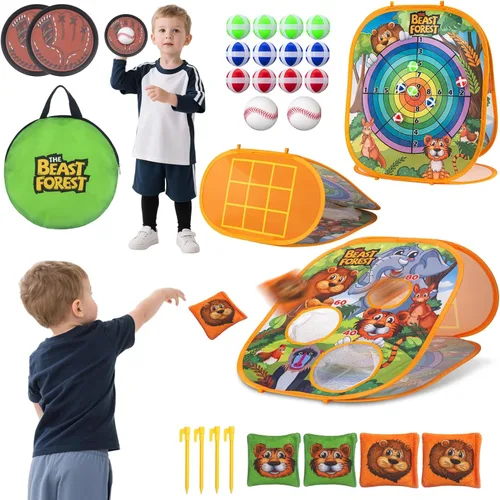 Juegos de lanzamiento de bolsas de frijoles para niños, juego de pelota de lanzamiento y captura para niños, juguetes de béisbol al aire libre para