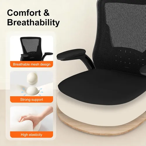 Miniatura 7 de Silla de oficina ergonómica, cómoda silla de escritorio de malla con reposabrazos abatibles y ruedas de rodadura suave, silla de computadora
