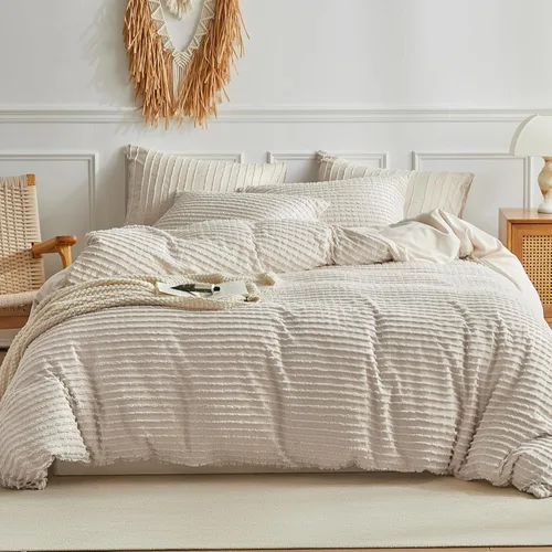 Miniatura 14 de WARMDERN Juego de funda de edredón bohemio tamaño individual, juego de ropa de cama de microfibra a rayas blancas, 2 piezas, ultra suave, Blanco