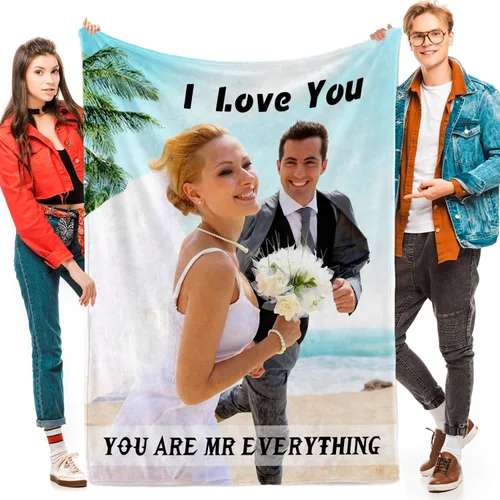 Manta personalizada con fotos, texto, fotos personalizadas, regalos del día de San Valentín para mamá, papá, pareja, esposa, marido, novia, novio (1