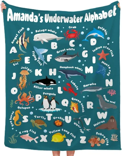 Miniatura 22 de Manta de franela con diseño del alfabeto de animales, súper suave, ligera, para niños, adultos, adecuada para sofá, cama, campamento, viajes, todas